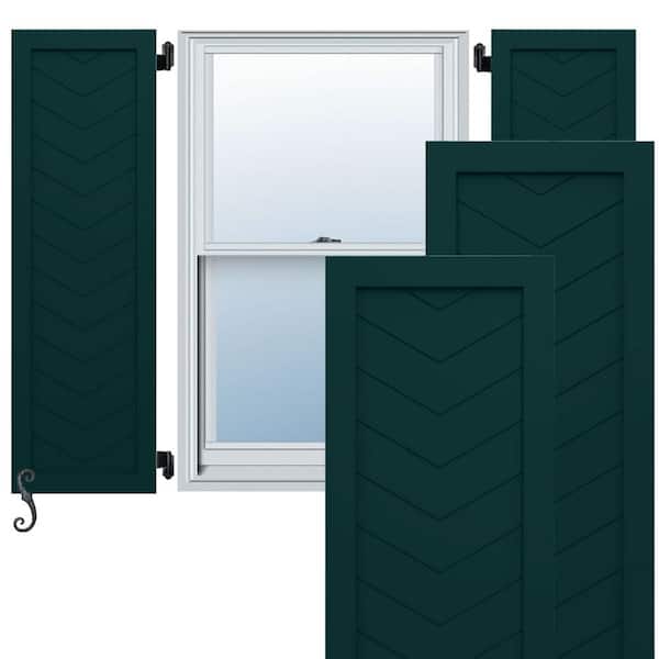 Ekena Millwork EnduraCore Single Panel Chevron Modern Style 18 in. W x 69 in. H Raised Panel Composite Shutters Pair in Thermal Green