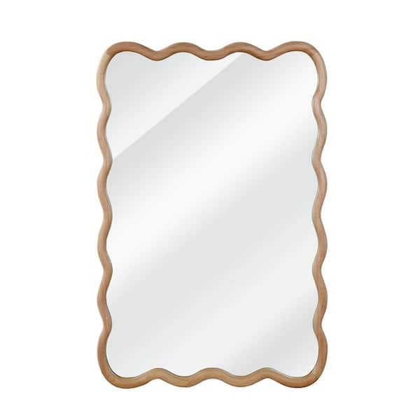 Shea Natural 24 in. W x 36 in. H Decorative Wavy Rectangle Wood Framed Wall Mirror