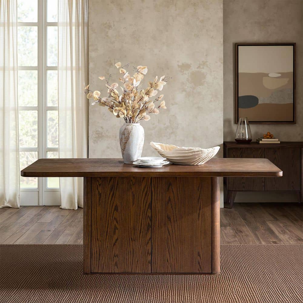 Ashley Farmhouse Walnut Wood 38 in. Solid Base Dining Table Seats 6