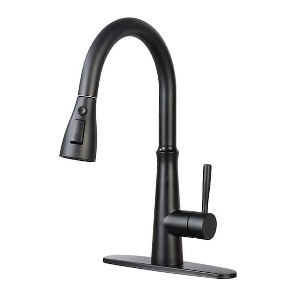 15.4 in. Single Handle Pull-Down Sprayer Kitchen Faucet, Kitchen Faucet with 360° Swivel Spout in Matte Black