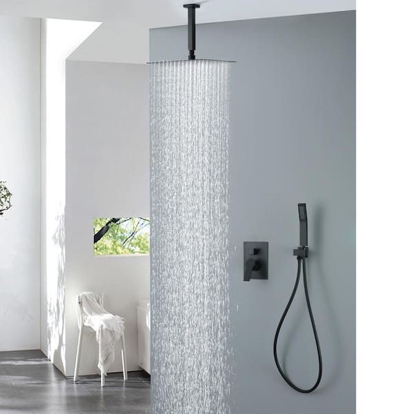 Rainfall 1-Spray 12 in. Dual Shower Head and Handheld Shower Head Single Handle Shower Faucet Set in Matte Black
