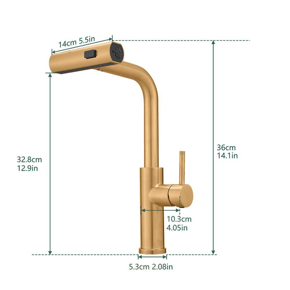 Brushed Gold Stainless Steel Single Handle Pull Out Kitchen Faucet