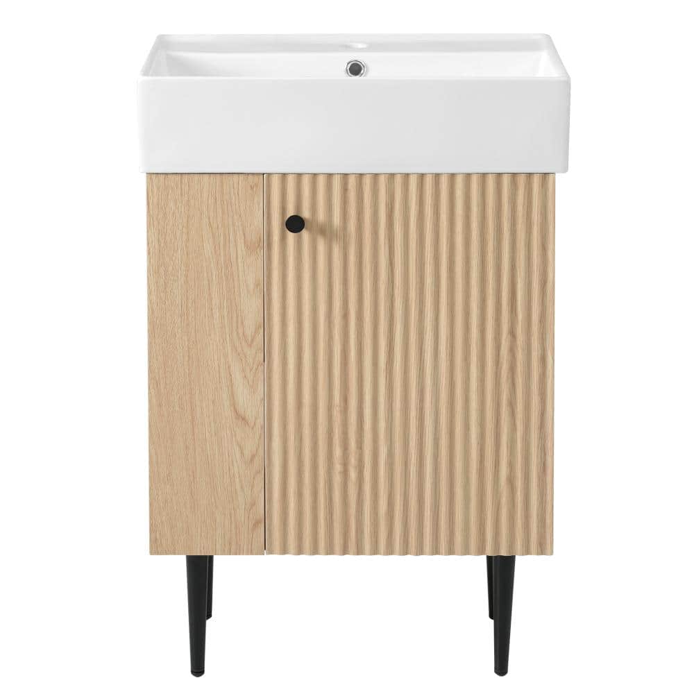 21.6 in. Freestanding Brown Bath Vanity with White Ceramic Top, Bathroom Cabinet, Single Sink, Left Side Storage price history on PriceWatchPro