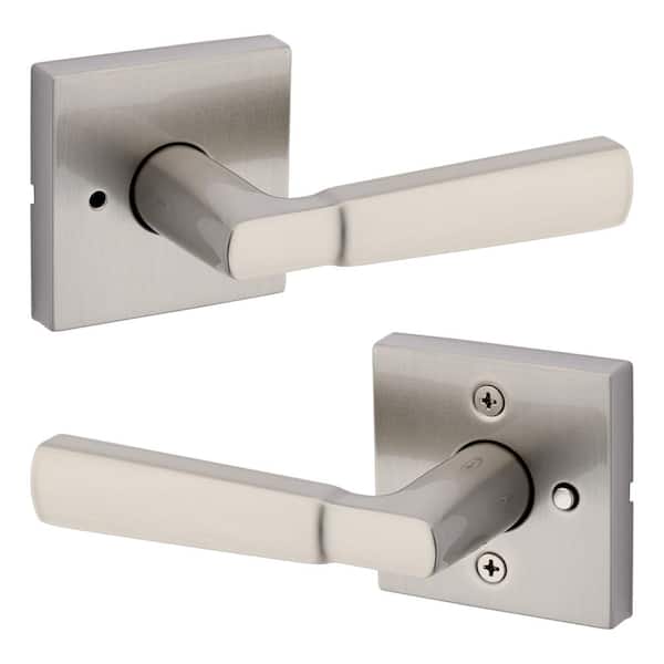 Kwikset Perth Satin Nickel Reversible Square Straight Bed/Bath Door Handle