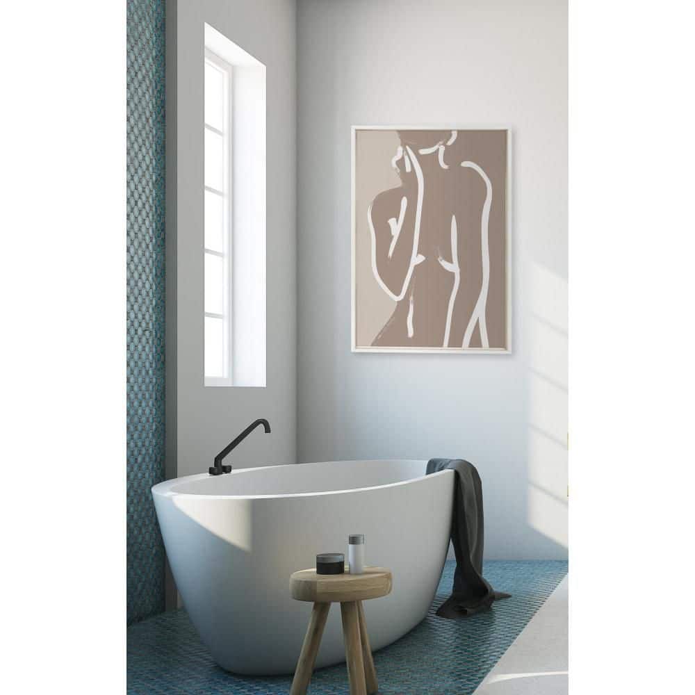 Kate and Laurel Sylvie Simple Romantic Line Art Drawing Neutral Framed Canvas Wall Art by The Creative Bunch Studio, 23x33 White, Modern Abstract Body Line Drawing Wall Decor