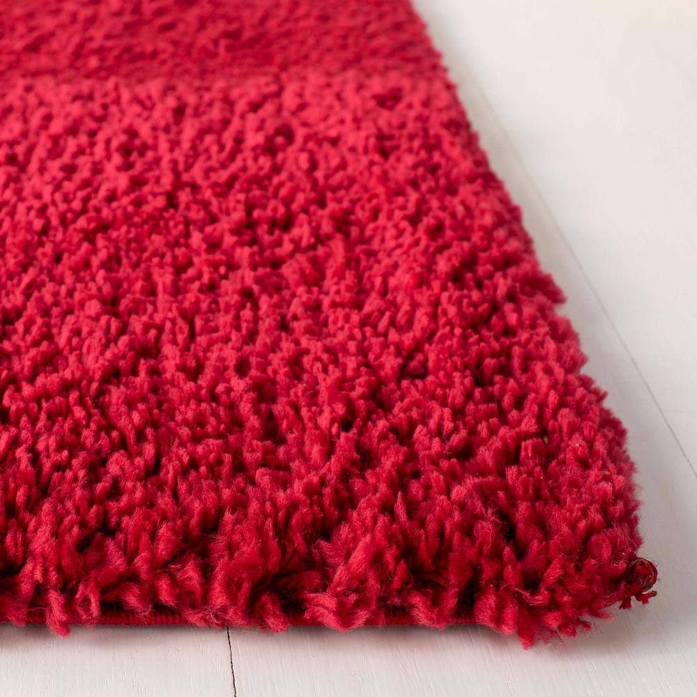 Red 6' x 9' Solid Shag Synthetic Area Rug