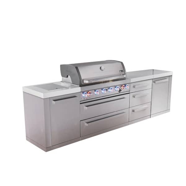 Premium 6-Burner 119 in. Propane Natural Gas Outdoor Kitchen + Storager& Side Burner BBQ Grill Island in Stainless Steel