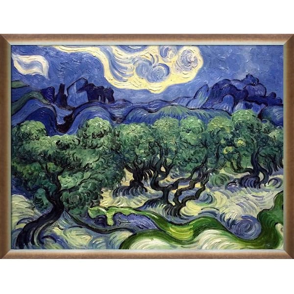 LA PASTICHE Olive Trees with the Alpilles in Background by Vincent Van Gogh Spoleto Bronze Framed Nature Art Print 40 in. x 52 in.