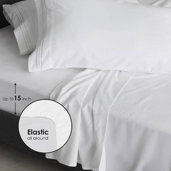 Shatex 4-Piece White Queen Silky Soft Sheets Pocket Elastic All