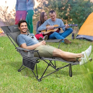 Folding Camping Chair with Detachable Footrest for Fishing, Camp, Picnics Grey