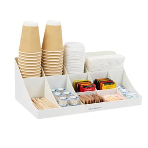 Cup and Condiment Station, Countertop Organizer, Coffee Bar, Stirrers, 17.88 in. L x 9.5 in. W x 6.63 in. H, White