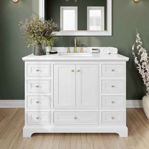 Deborah 48 in. Single Freestanding White Bath Vanity with White Cultured Marble Top
