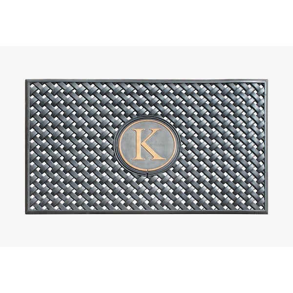 A1 Home Collections A1HC Weave Black/Bronze 24 in x 39 in 100% Rubber Thin Profile Outdoor Durable Monogrammed K Doormat