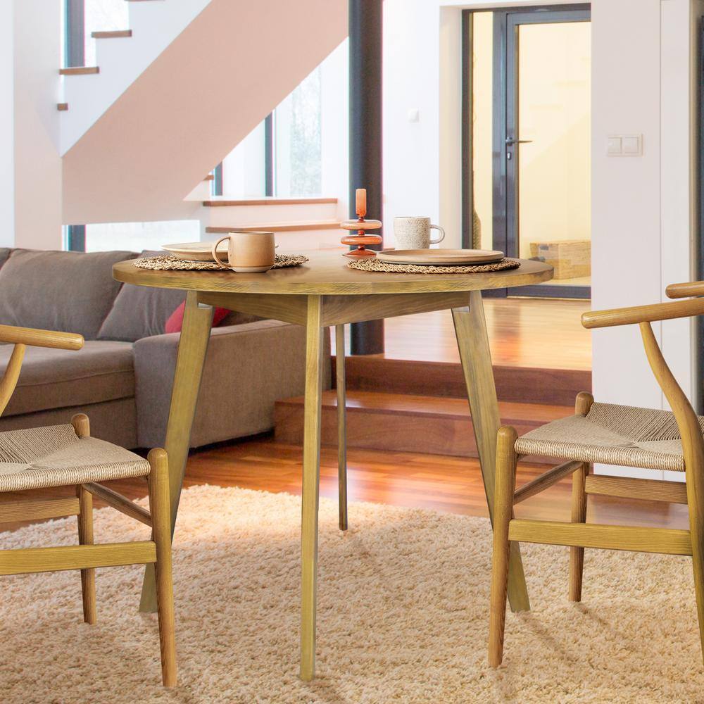 Harvest Gold Round Solid Wood Dining Table, 36"
