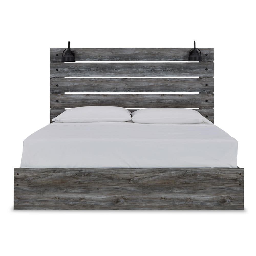 Gray King Panel Headboard with Sconce Lights