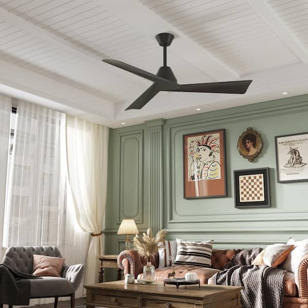 FUFU&GAGA 52 in. Indoor/Outdoor Use Black 3 ABS Blades Propeller Ceiling Fan with Remote Control, 6-Speed Adjustable, DC Motor