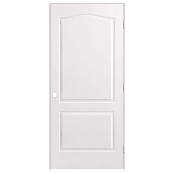 Masonite 36 in. x 80 in. 2-Panel Arch Top Left-Handed Hollow-Core Textured Primed Composite Single Prehung Interior Door
