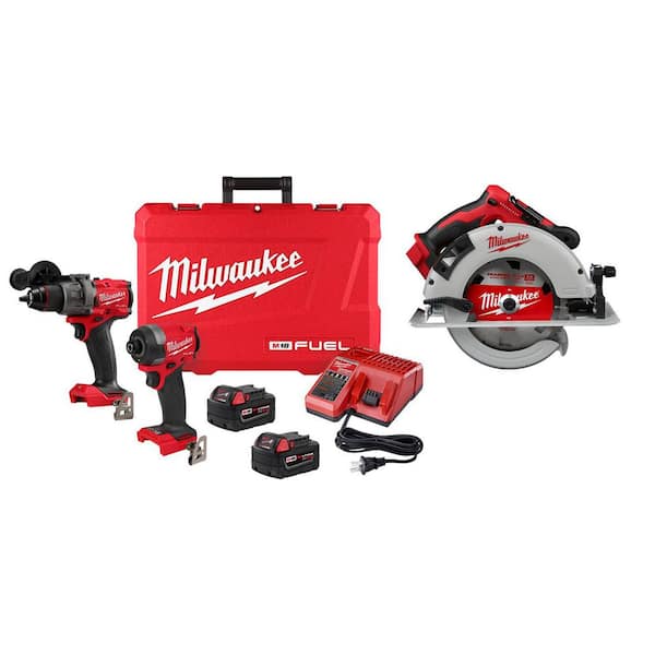 M18 FUEL 18V Lithium-Ion Brushless Cordless Hammer Drill and Impact Driver Combo Kit (2-Tool) w/ 2 Batteries & Circ Saw