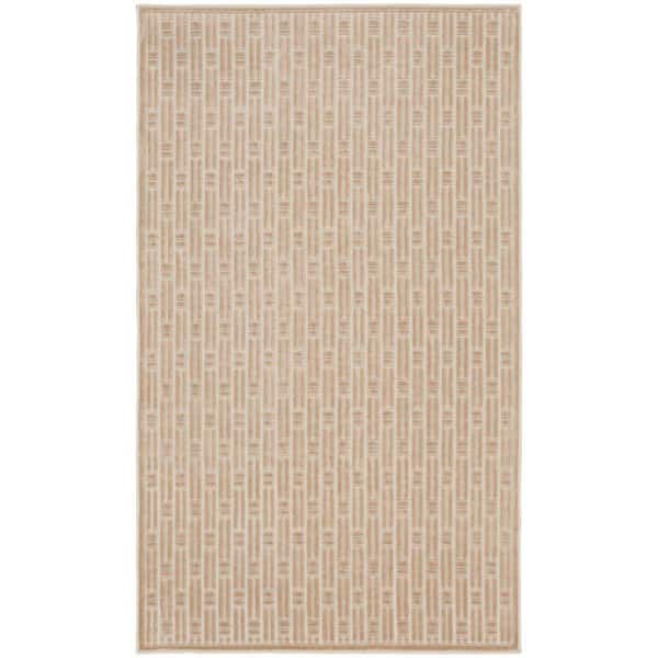 Washable Charm Beige Ivory 3 ft. x 5 ft. Geometric Contemporary Area Rug