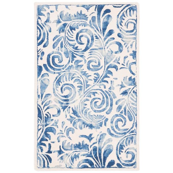 Dip Dye 3 ft. x 5 ft. Blue/Ivory Botanical Ornate Area Rug