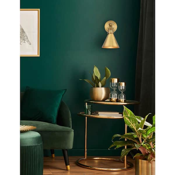 Glenn 7 in. W x 12 in. H 1-Light Warm Brass Industrial Wall Sconce with Adjustable Metal Shade
