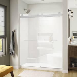 57-60 in. W x 79 in. H Double Sliding Frameless Shower Door in Brushed Nickel with Clear Tempered Glass,Hardware