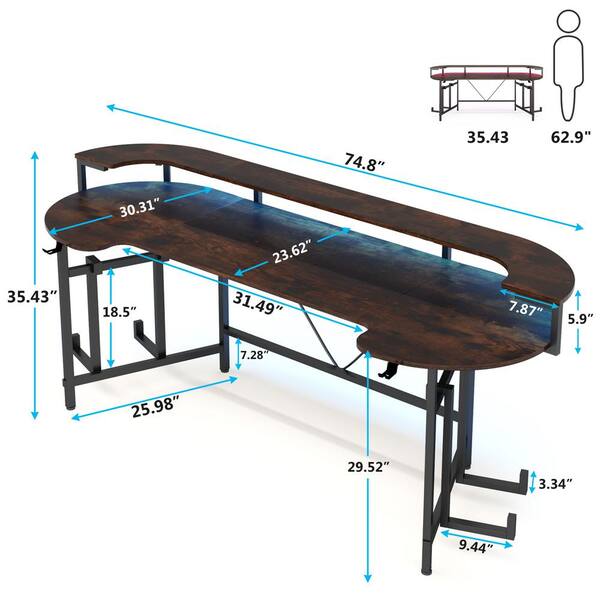 BYBLIGHT Havrvin 66-in. Wing-Shaped Black MDF Gaming Desk