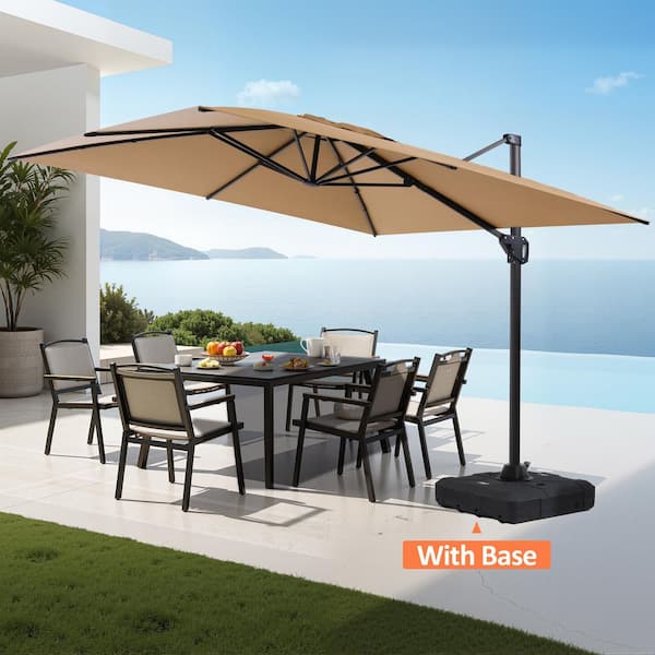 Pellebant 10 ft. x 10 ft. Large Outdoor Aluminum Cantilever 360° Rotation Patio Umbrella in Tan with Fillable Base Stand
