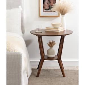 Nylah 23.62 in. Walnut Brown Round Solid Wood End Table