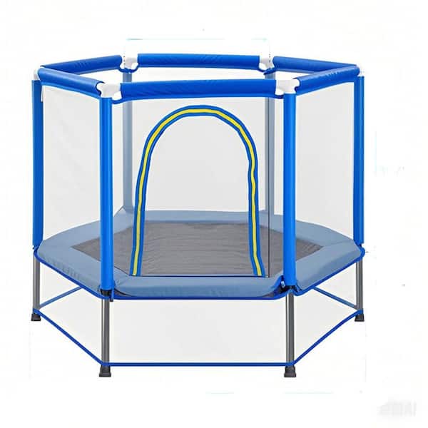 55 in. Toddlers Trampoline with Safety Enclosure Net and Balls, Indoor Outdoor Mini Trampoline, Blue