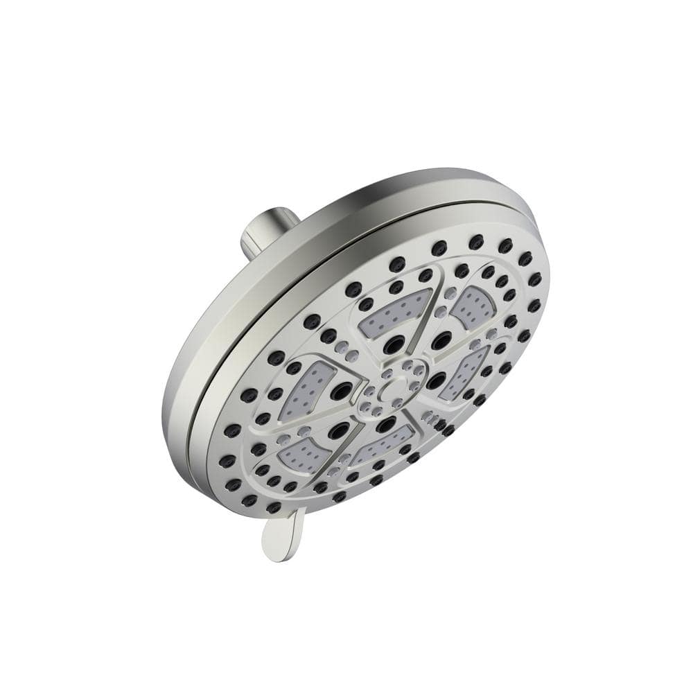 Design House Mills Modern 7 in. Wall Mounted 6-Function Fixed Showerhead for Bathroom, Satin Nickel