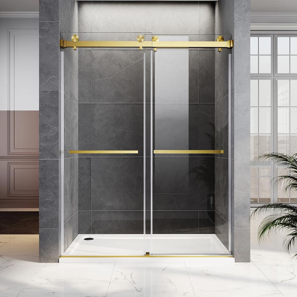 UKD01 66 to 72 in. W x 72 in. H Double Sliding Frameless Shower Door in Satin Brass, EnduroShield 3/8 in. Clear Glass price history on PriceWatchPro