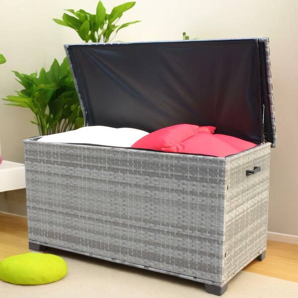 Gray 148 Gal. Waterproof Wicker Patio Furniture Deck Box, Large