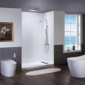 32 in. x 60 in. x 75 in. Solid Surface 3-Piece Easy Up Adhesive Alcove Shower Wall Surround in High Gloss White
