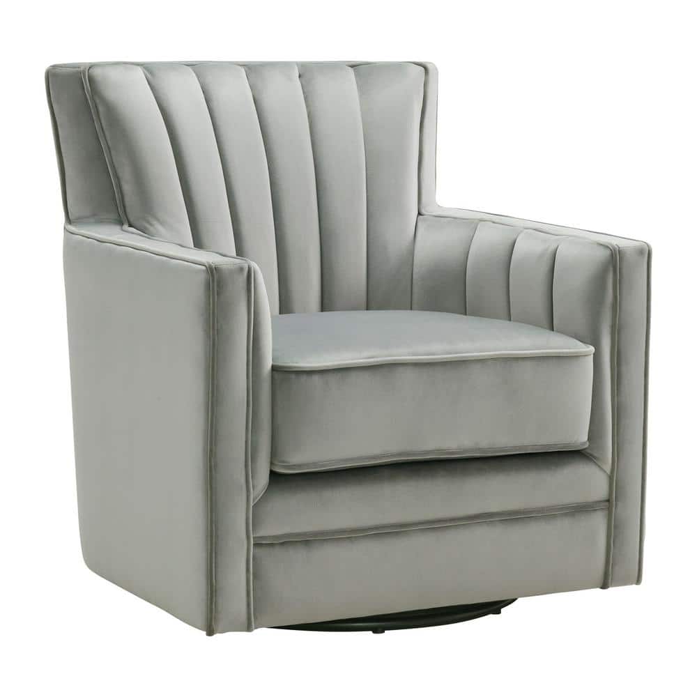 Contemporary Royale Gun Metal Velvet Swivel Accent Chair