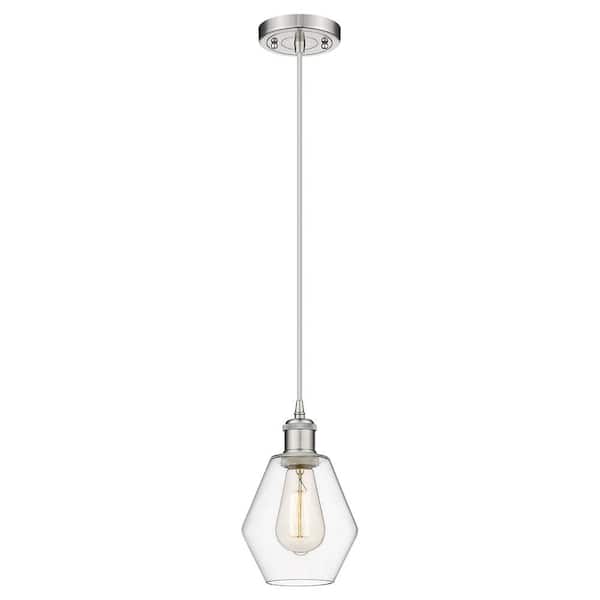 Cindyrella 100-Watt 1-Light Brushed Satin Nickel Standard Mini Pendant Light with Clear Glass Shade, No Bulbs Included