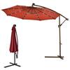 Costway 10 ft. Steel Market Hanging Solar LED Patio Umbrella with Base in Burgundy GHMHSKU00185