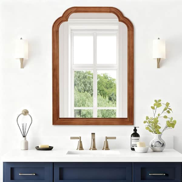 24 in. W x 36in. H Rectangle Wood Framed Wall Bathroom Vanity Mirror in Yellowish-brown