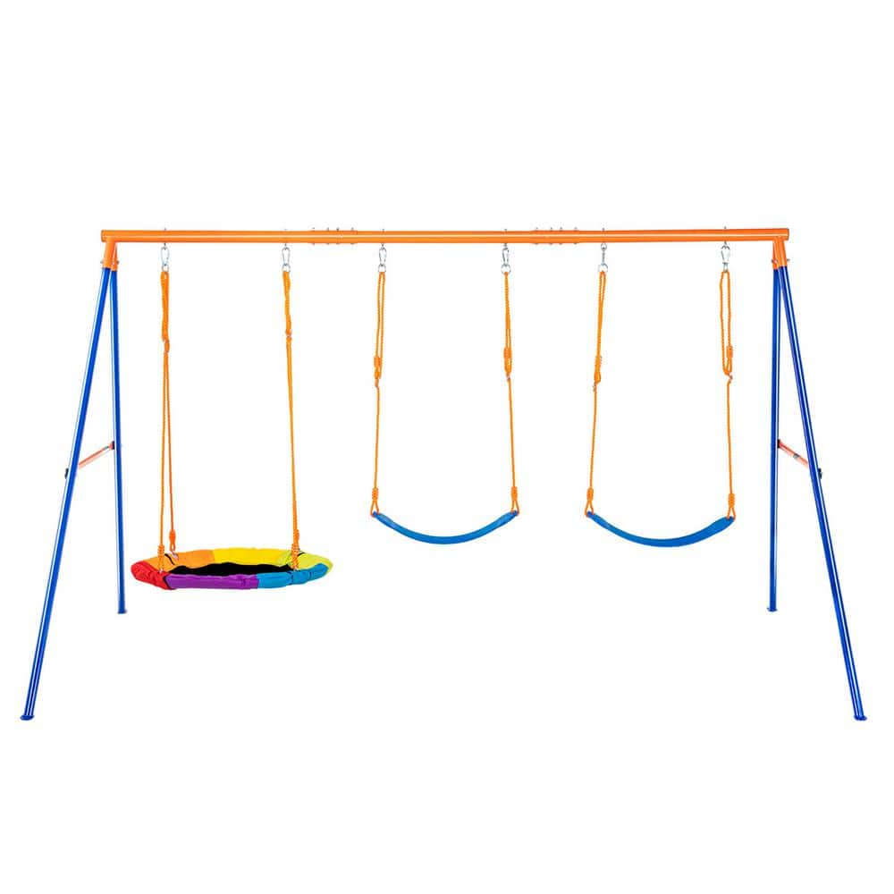 VEVOR Swing Sets for Backyard, 600 lbs. Load Capacity Swing Set, with 1 Saucer Swing Seat, 2 Belt Swing Seats, Adjustable Rope