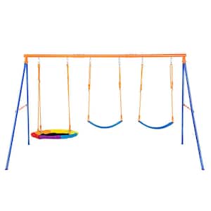 Swing Sets for Backyard, 600 lbs. Load Capacity Swing Set, with 1 Saucer Swing Seat, 2 Belt Swing Seats, Adjustable Rope