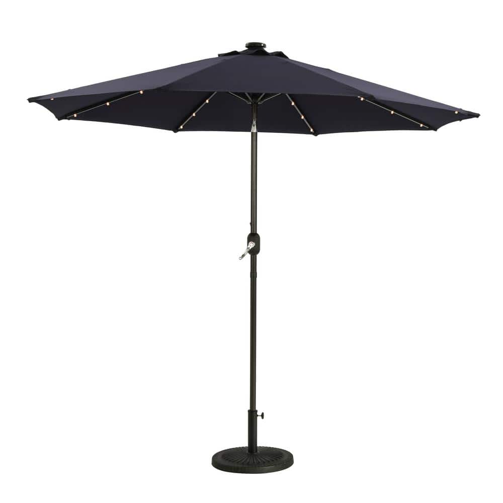 9 ft. Aluminum Dark Blue Outdoor Solar Led Tiltable Patio Umbrella Market U