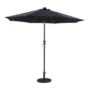 9 ft. Aluminum Dark Blue Outdoor Solar Led Tiltable Patio Umbrella Market Umbrella With Crank Lifter
