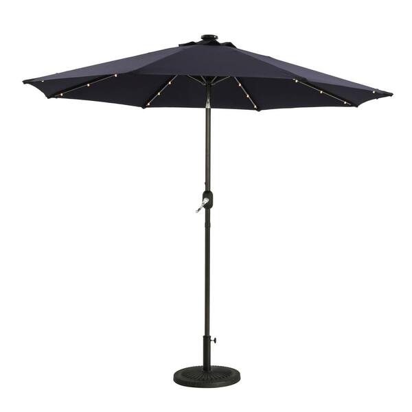Unbranded 9 ft. Aluminum Dark Blue Outdoor Solar Led Tiltable Patio Umbrella Market Umbrella With Crank Lifter