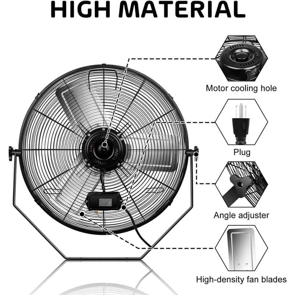 24-Inch Black Industrial Wall Mount Fan with Aluminum Blades
