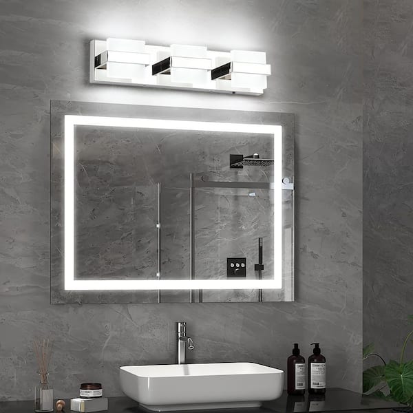 19.69 in. 3-Light Chrome LED Bathroom Vanity Light with 5-CCT Adjustable Switch