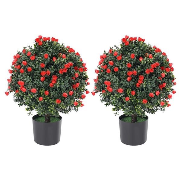 1.7 ft. (20.47 in. ) Artificial Boxwood Tree Artificial Potted Plants with Pot 2-Pack
