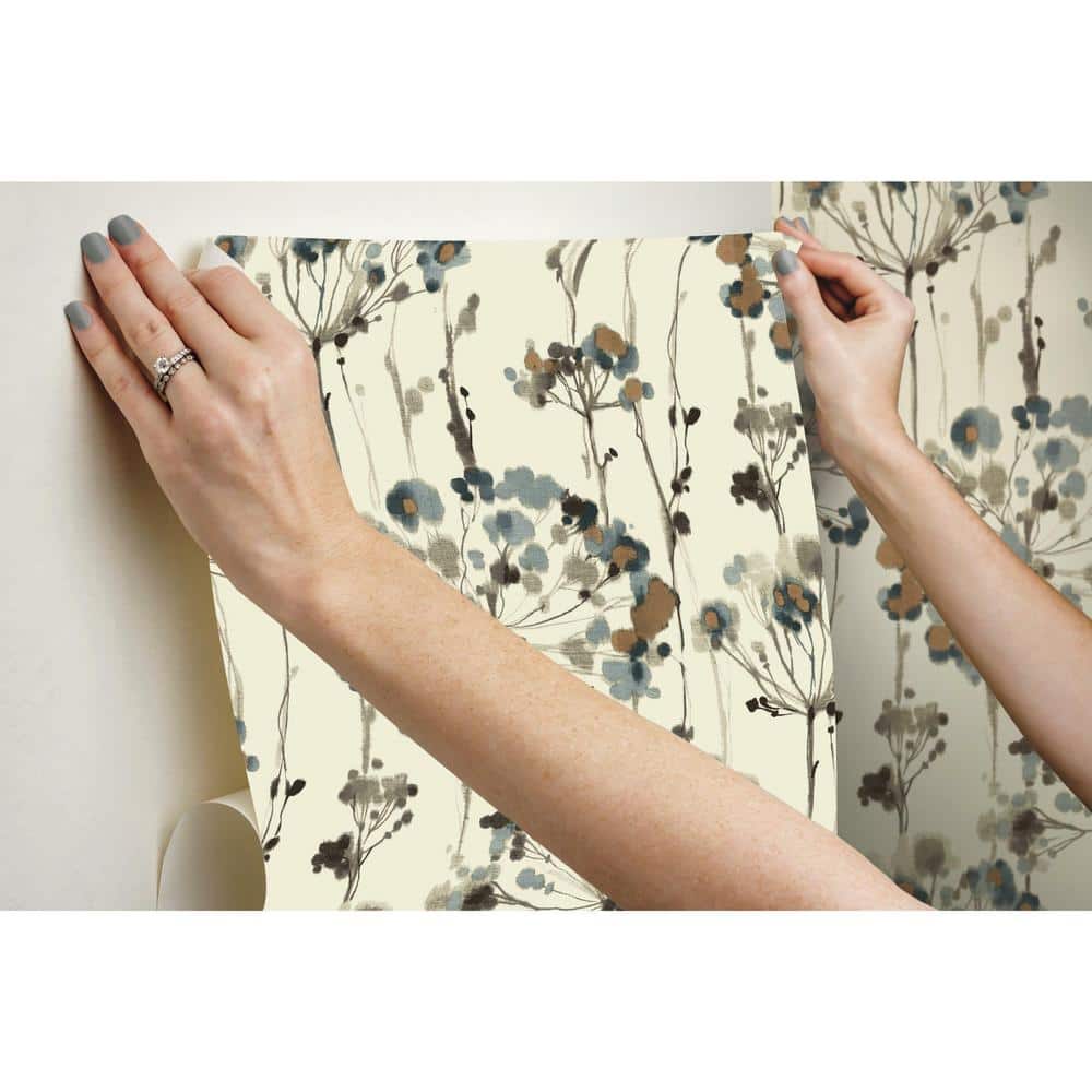 Teal Floral Grasscloth Peel and Stick Wallpaper