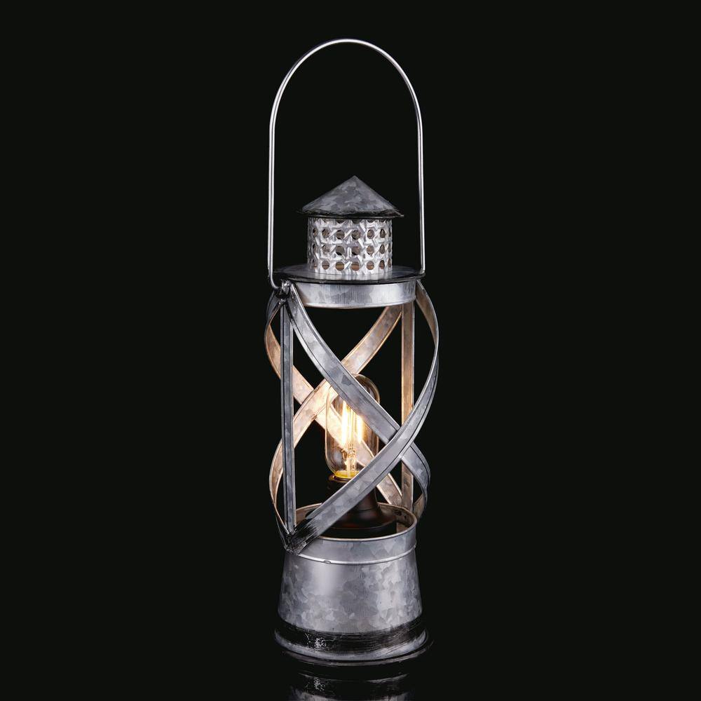 Vintage Silver Metal Hurricane Lantern with LED Lights