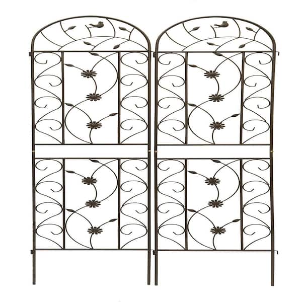 Tunearary Outdoor Garden 86.7 in. Metal Garden Rust Resistant Trellis, Brown 2-Piece