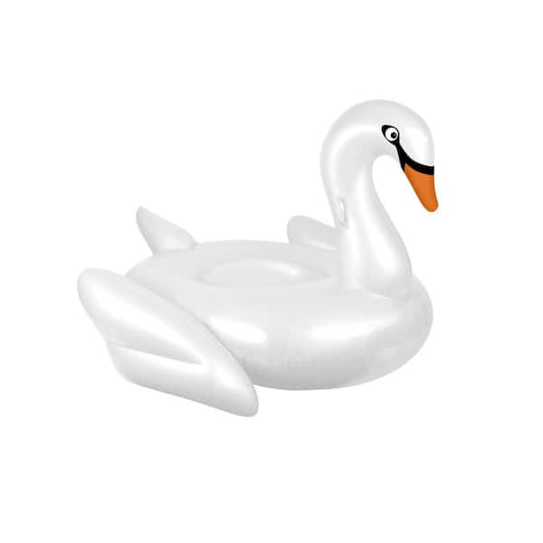 Pool Central 72.25 in. Pearlized White Inflatable Giant Swan Ride-On Float